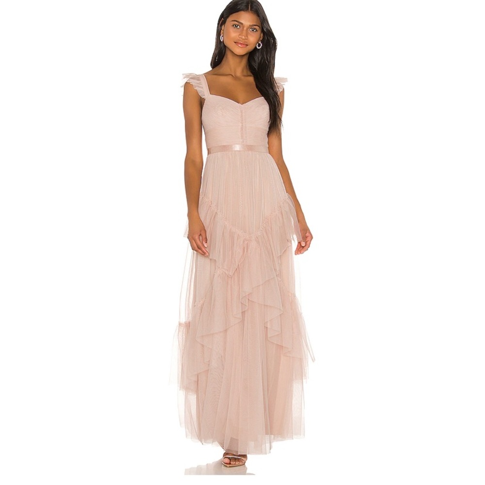 TIERED RUFFLE GOWN IN BARE PINK